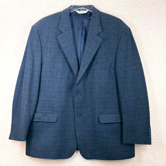 Pronto Uomo Wool 2 Button Windowpane Plaid Blazer Men Sz 46 Short Sport Ventless - Picture 1 of 12